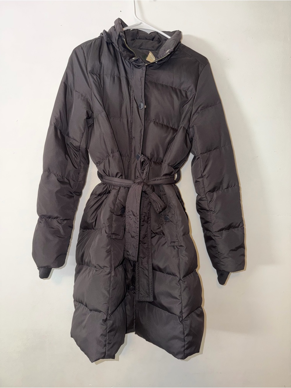 J. Crew Long Black Belted Puffer Coat